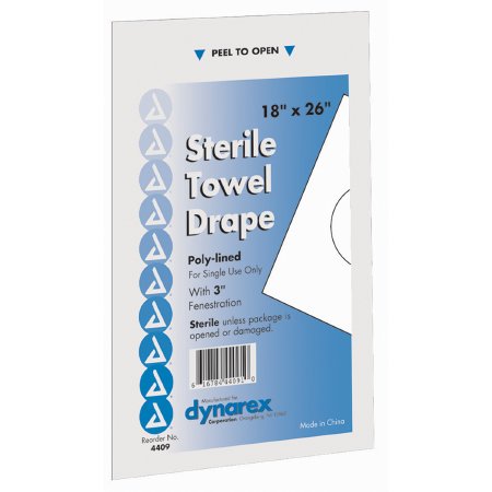 Towel Drape Fenestrated Surgical Drape Dynarex®  18 W X 26 L Inch Sterile (50/BX 6BX/CS) by Dynarex Corporation  ID 4409